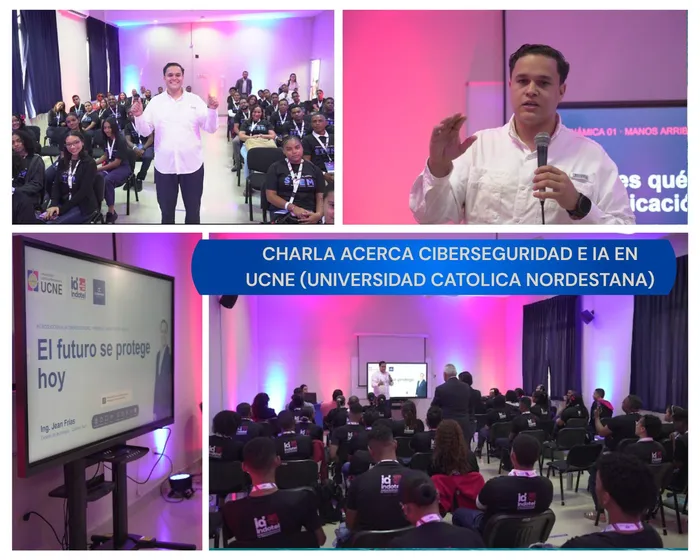 Jean con estudiantes del programa STEM de INDOTEL en la UCNE